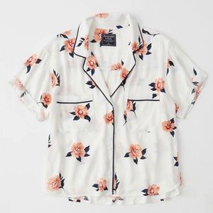Abercrombie Floral White Button Down Blouse